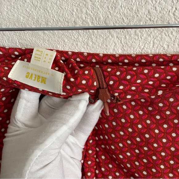 Maeve Anthropologie Red Orange Tie Front Mixed Pattern Skirt - Picture 6 of 8